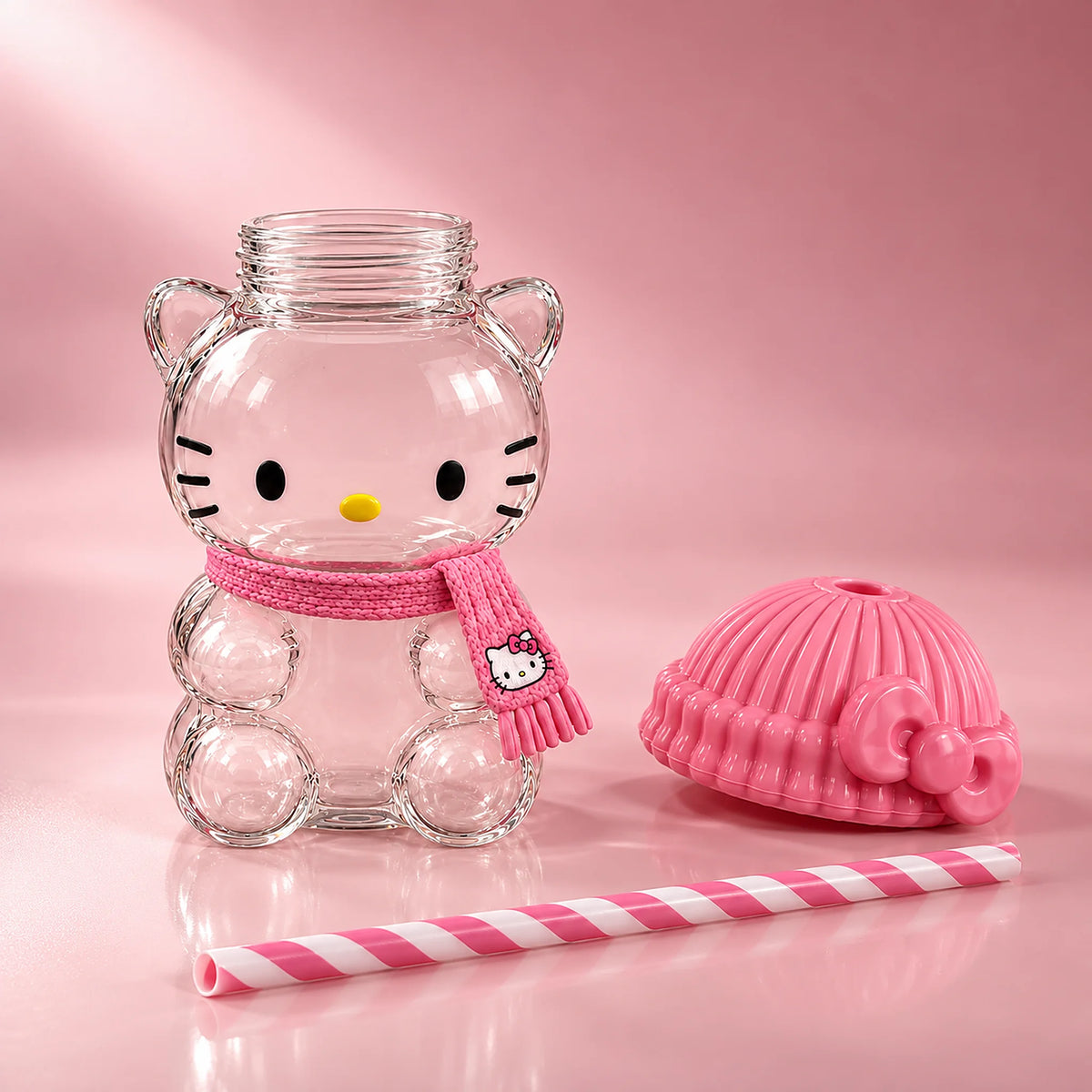 Kitty Glass Cup lid, straw and glass