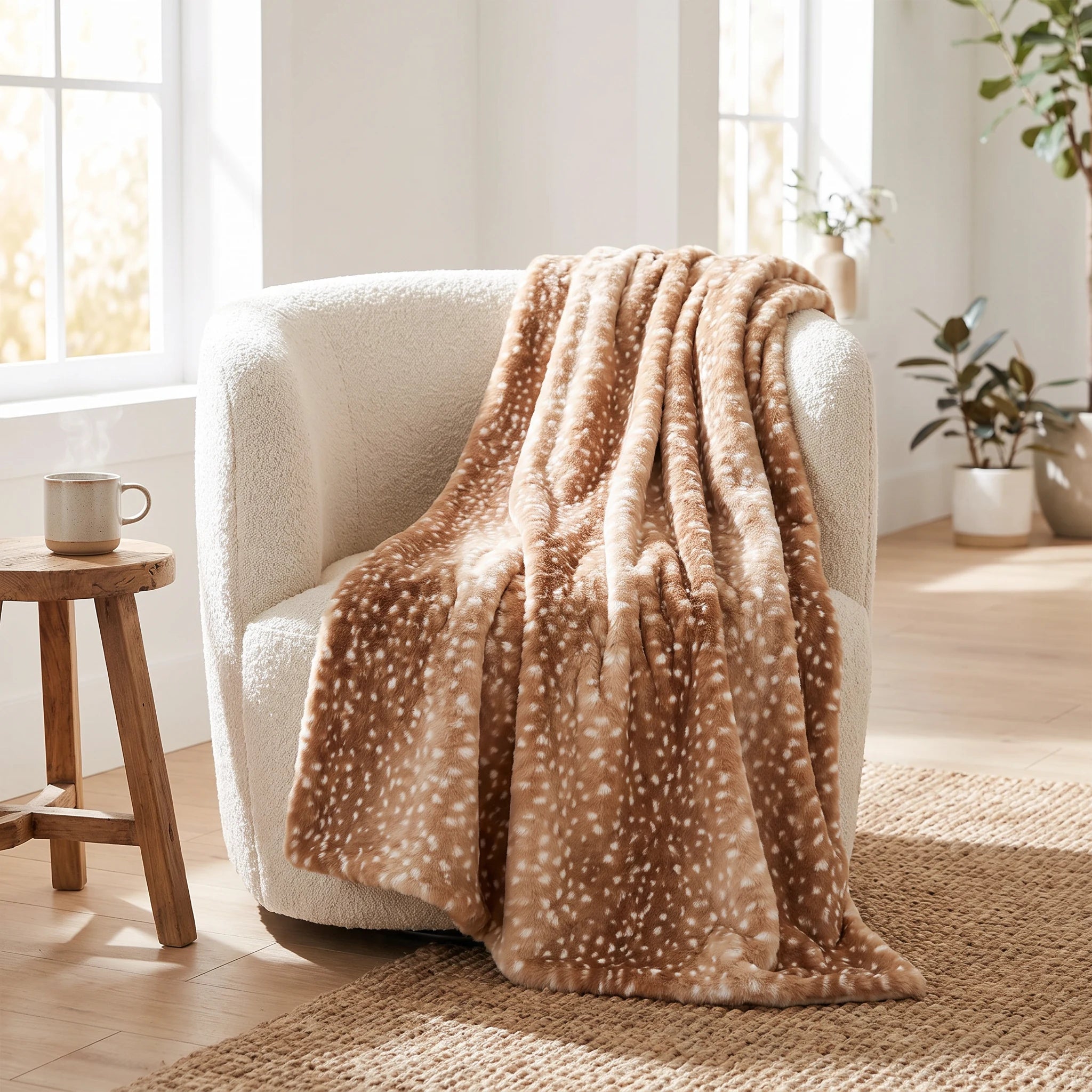 Deer blanket draped on chair