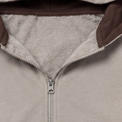 Sherpa lined hood and zipper detail