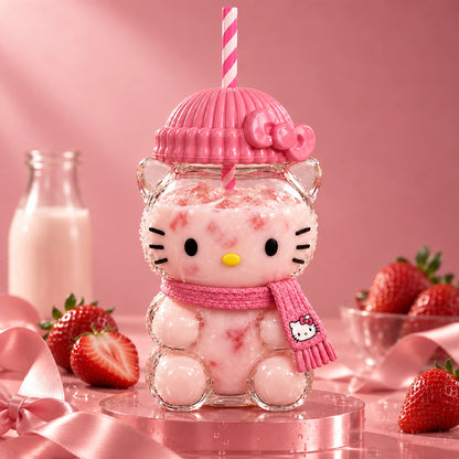 Kitty Glass Cup 20oz with strawberry milk