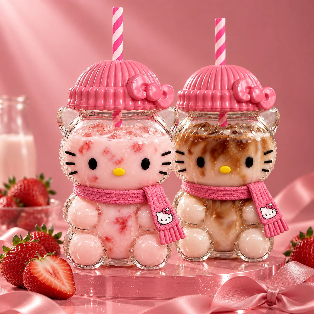 Two Kitty Glass Cups